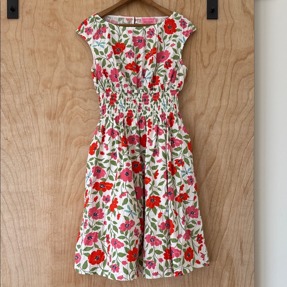 Kate Spade White Dress with Red and Green Floral Design